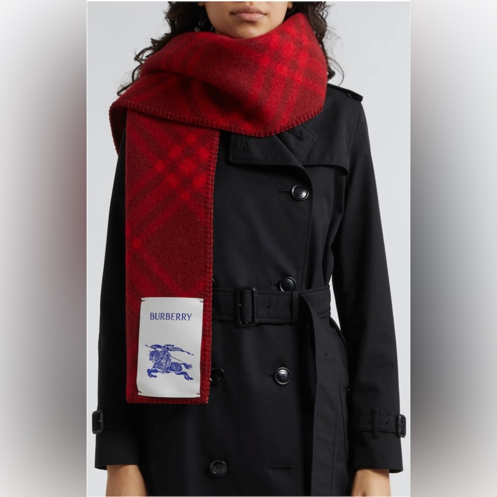 NWT $550 Burberry Equestrian Knight Detail Check Wool Scarf in Ripple!